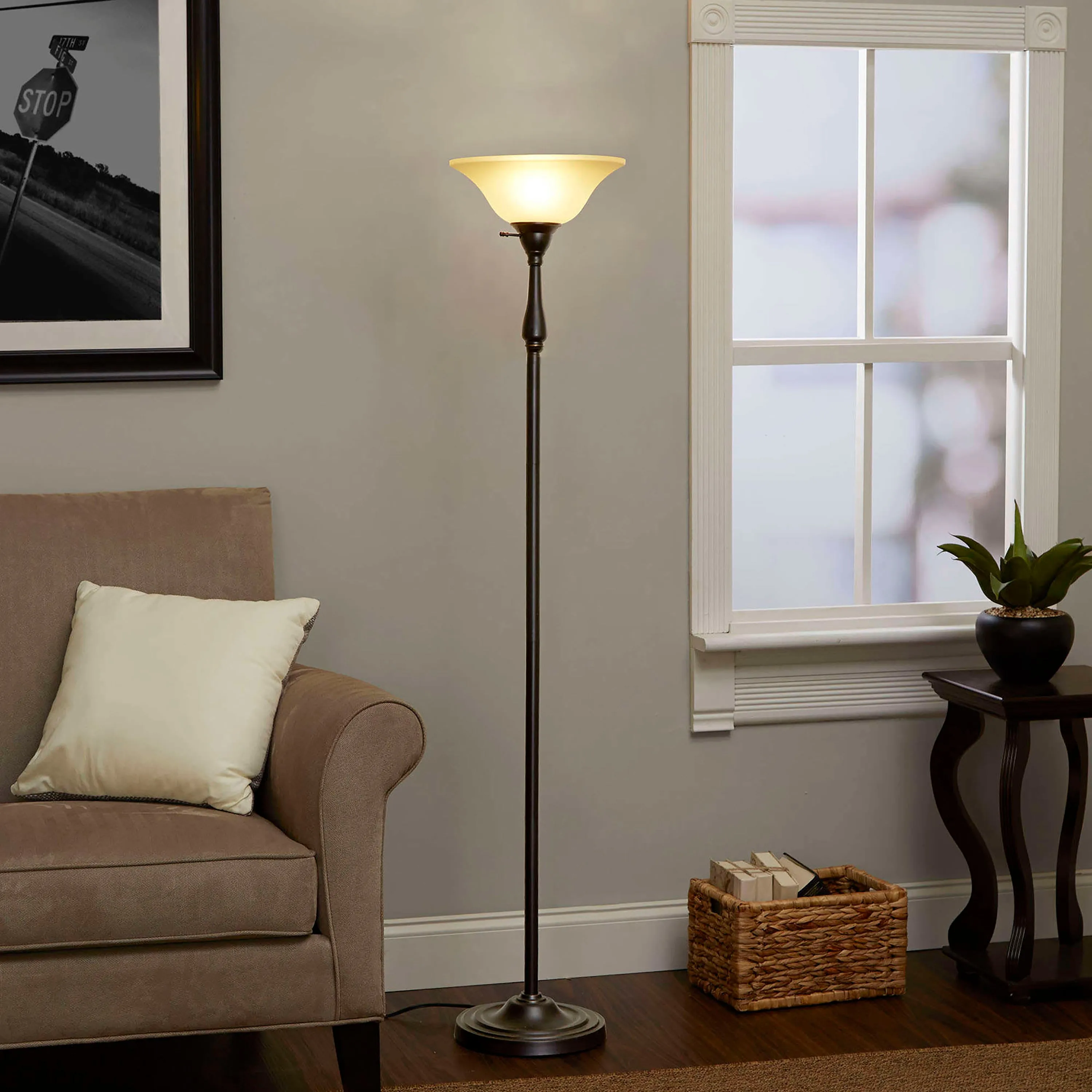 # 23095-01 Amber Transitional Style Replacement Torchiere Glass Shade, 6" high x 15-3/4" diameter