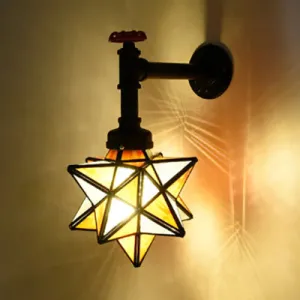 1-Head Stained Glass Tiffany Wall Mount Light in Brown/Clear - Rustic Star Wall Lighting for Restaurants