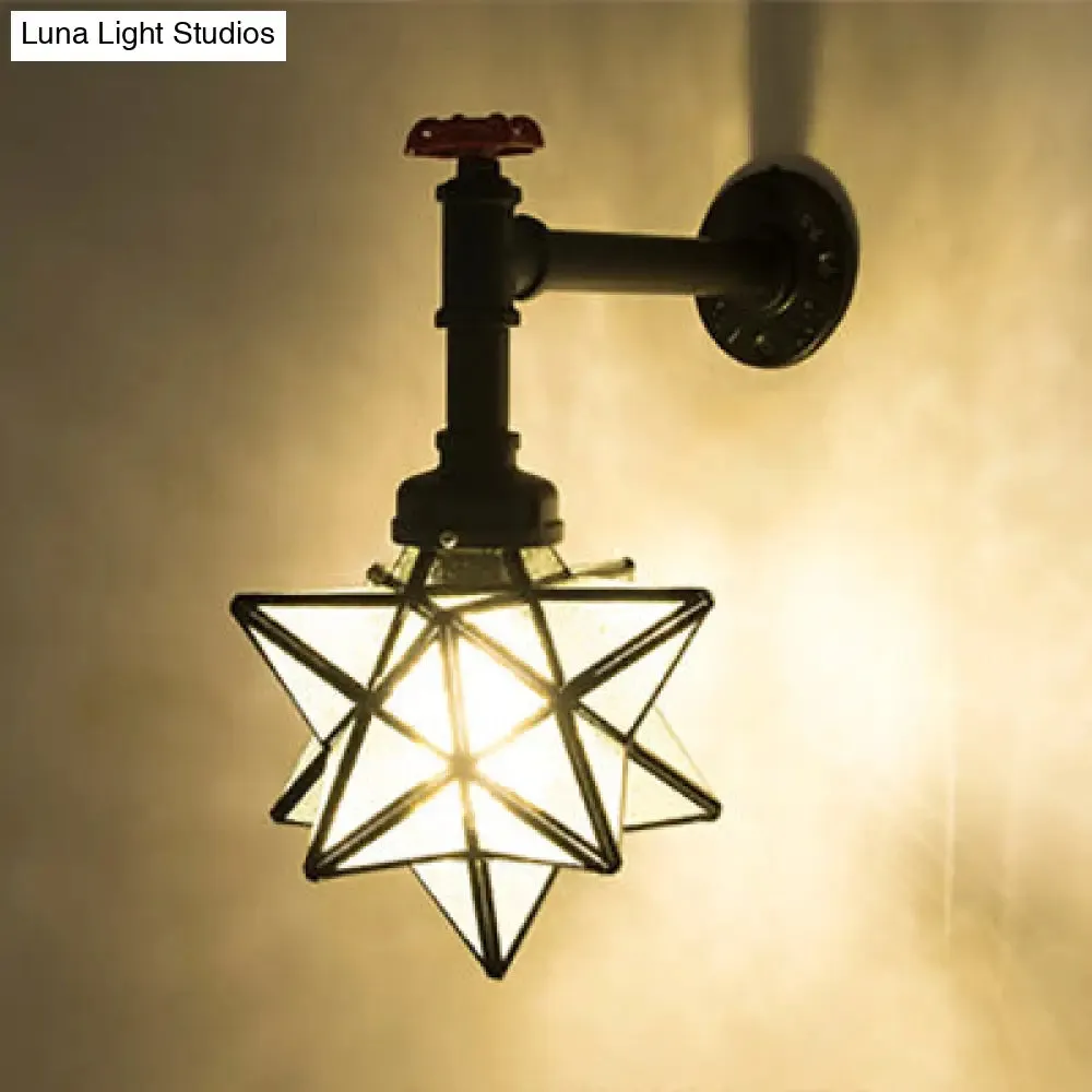 1-Head Stained Glass Tiffany Wall Mount Light in Brown/Clear - Rustic Star Wall Lighting for Restaurants