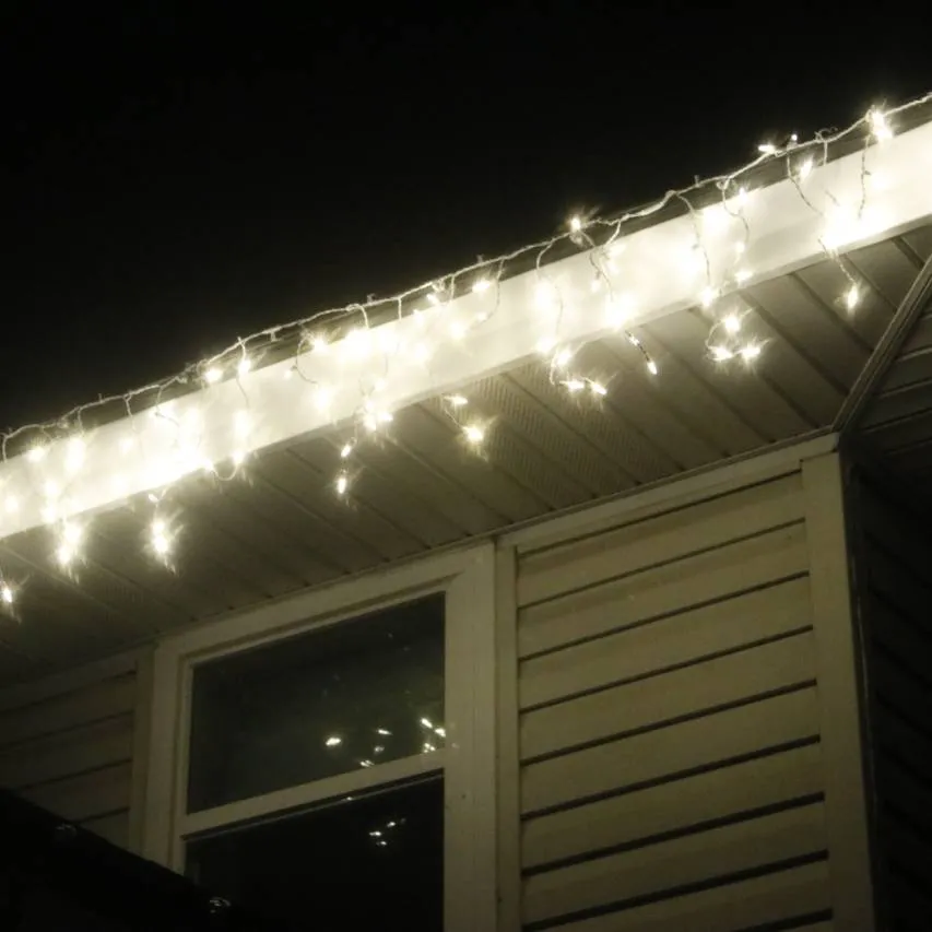 100-light Warm White 5mm LED Icicle Lights, White Wire