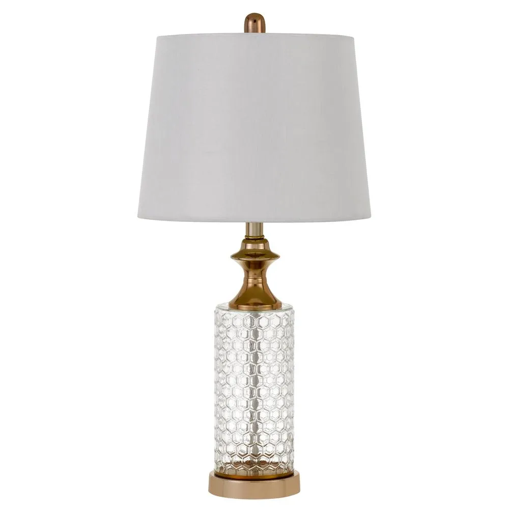 100W Breda Glass Table Lamp With Taper Drum Hardback Fabric Shade  (Priced And Sold As Pairs) By Cal Lighting