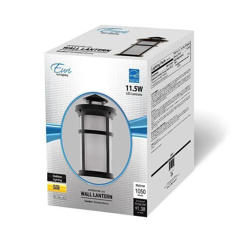 11.5W Outdoor LED Wall Lantern - Oil Rubbed Bronze Aluminum Die Cast & Frosted Glass Lens - 1050 Lm