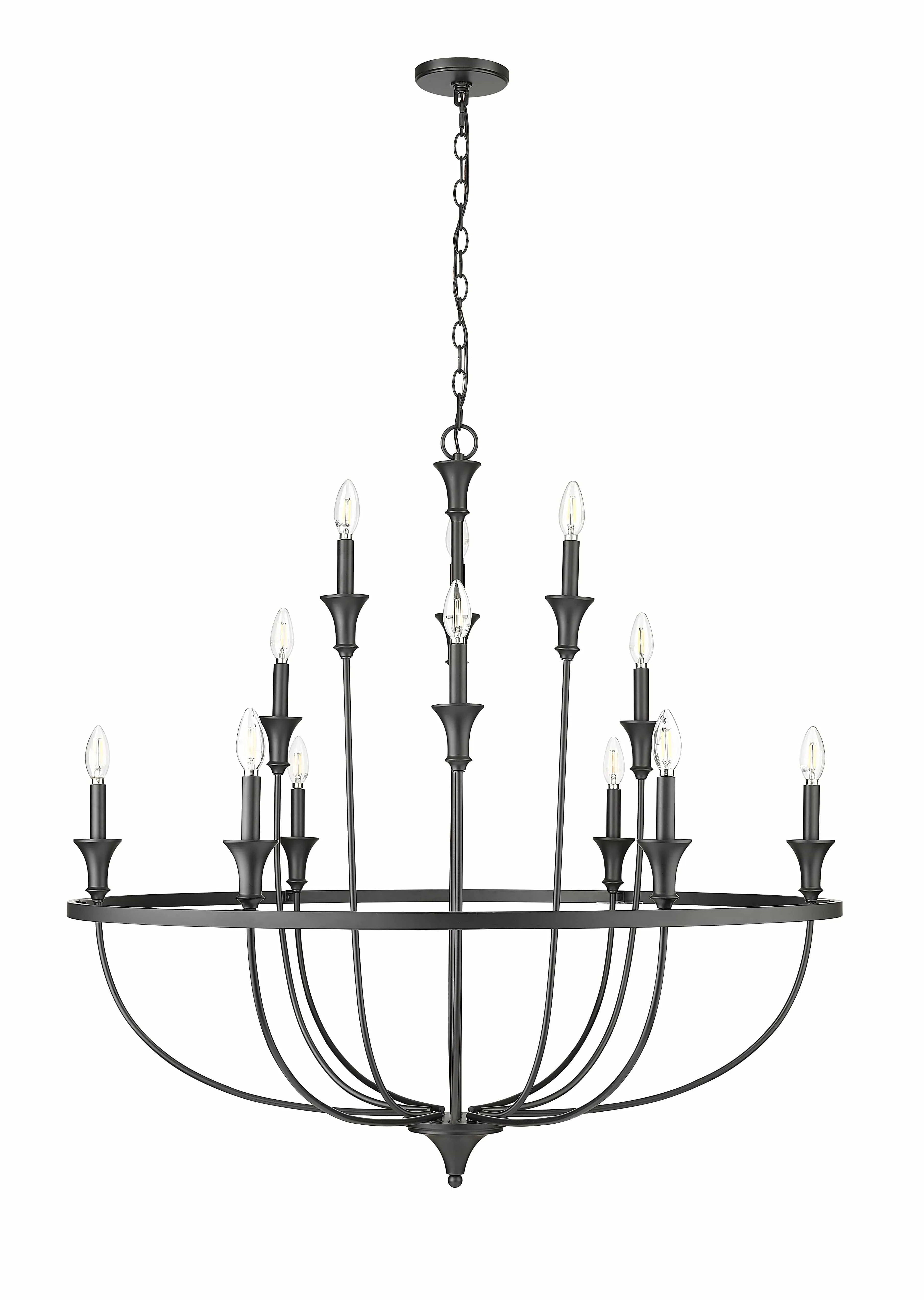 12 Lamps Emery Chandelier - Matte Black - 40.2in Diameter - E12 Candelabra Base