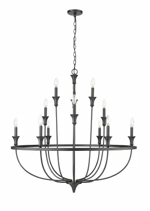 12 Lamps Emery Chandelier - Matte Black - 40.2in Diameter - E12 Candelabra Base