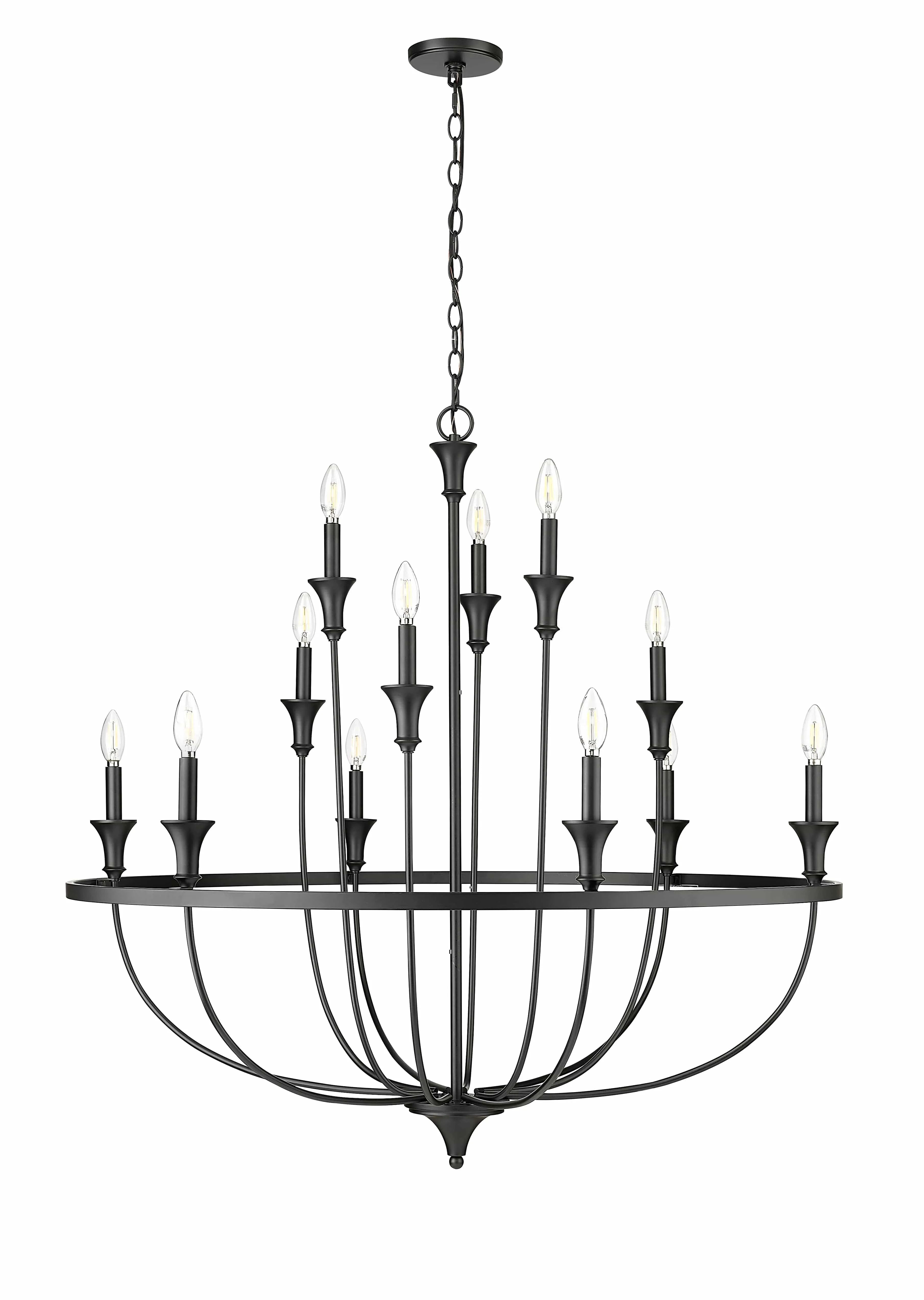 12 Lamps Emery Chandelier - Matte Black - 40.2in Diameter - E12 Candelabra Base