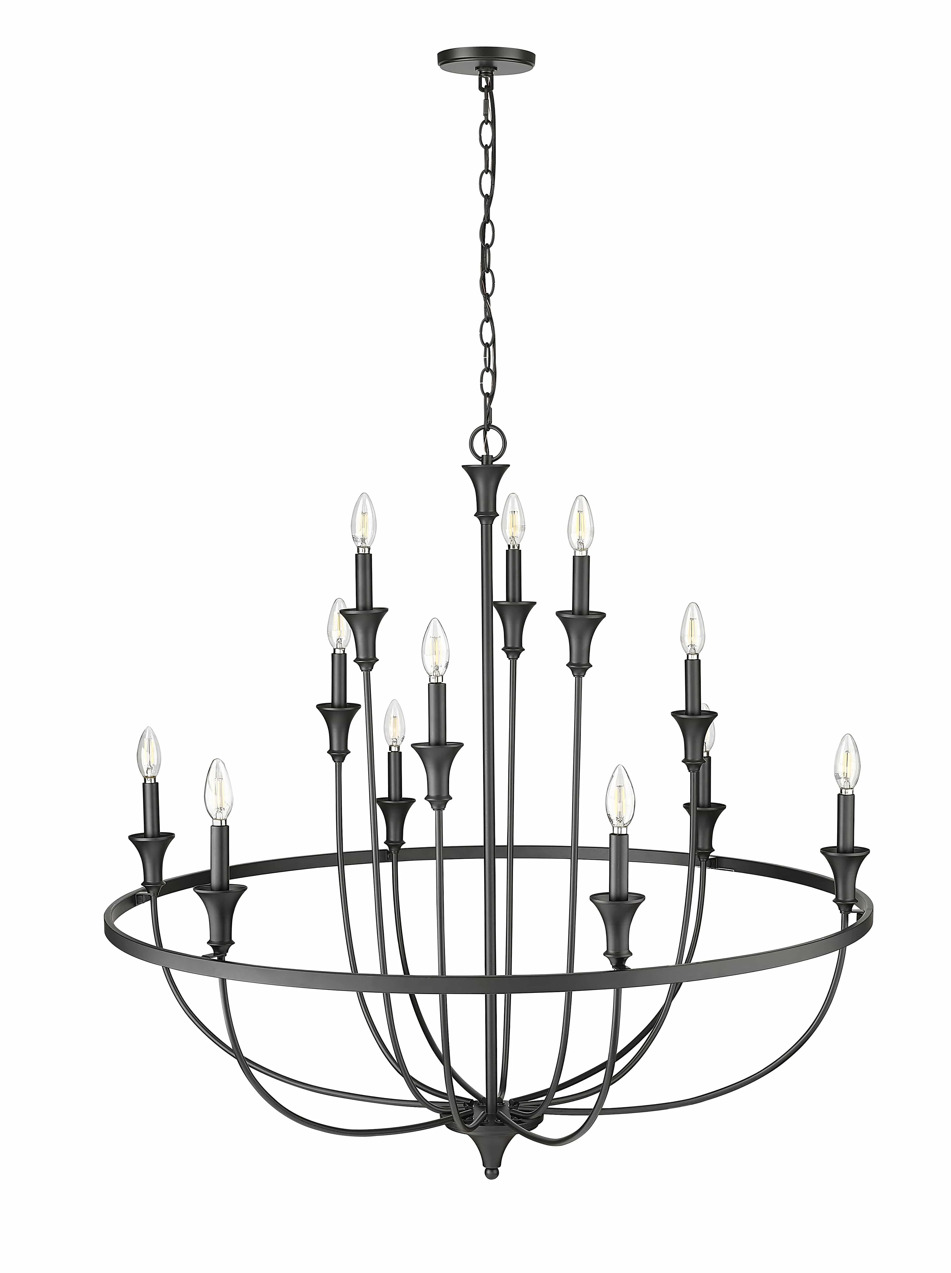12 Lamps Emery Chandelier - Matte Black - 40.2in Diameter - E12 Candelabra Base