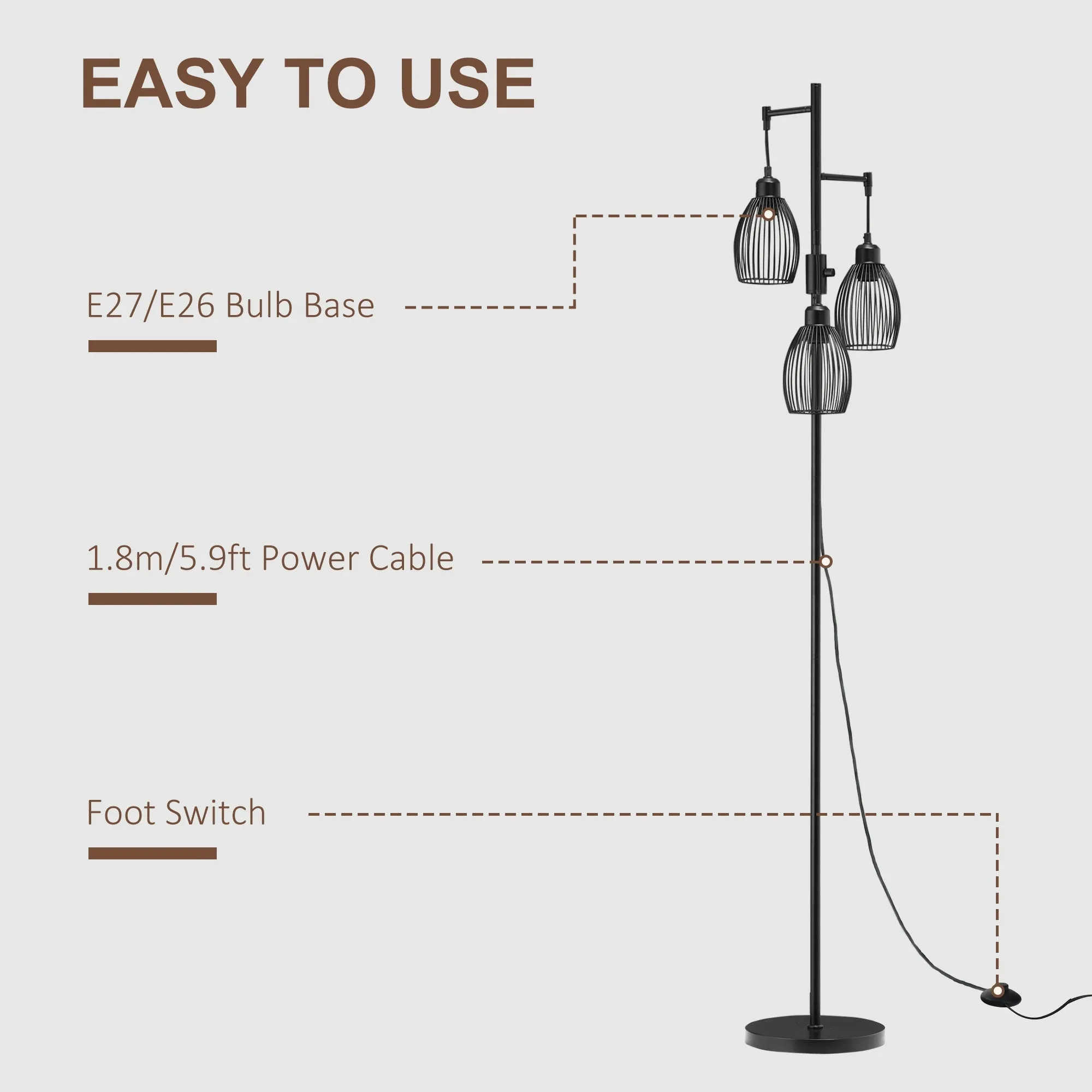 170cm Industrial 3-Light Floor Lamp