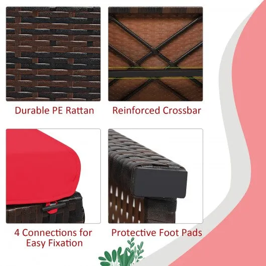 2 Pieces Cushioned Patio Rattan Ottoman Foot Rest-Red