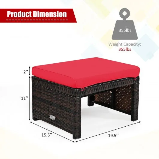 2 Pieces Cushioned Patio Rattan Ottoman Foot Rest-Red