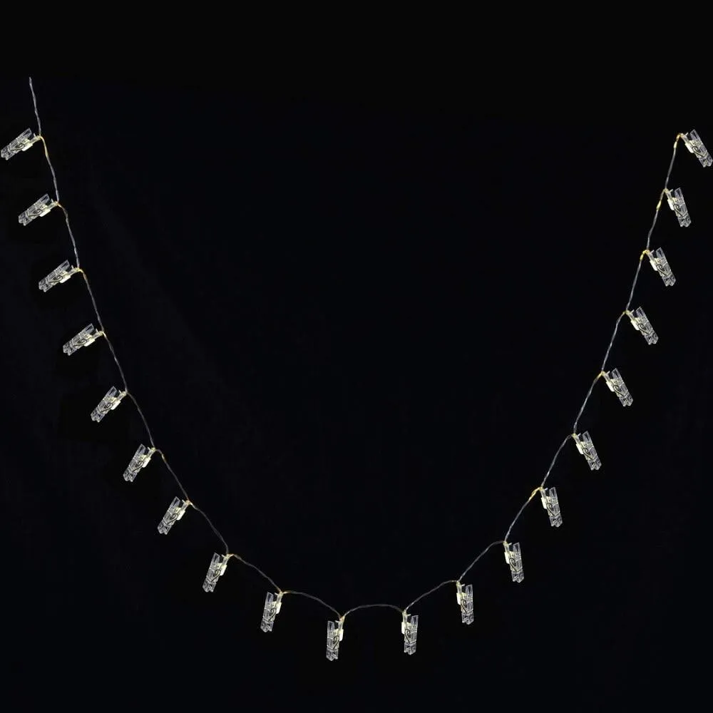 20 Warm White LED Peg Line Xmas Card Holders String Lights
