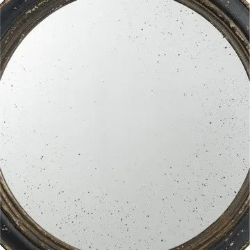 24 Inch Round Wall Mount Mirror, Molded Trim Wood Frame, Distressed Brown By Casagear Home