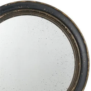 24 Inch Round Wall Mount Mirror, Molded Trim Wood Frame, Distressed Brown By Casagear Home