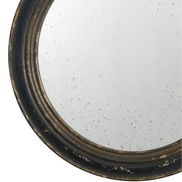 24 Inch Round Wall Mount Mirror, Molded Trim Wood Frame, Distressed Brown By Casagear Home