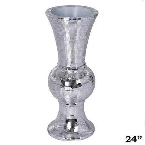 24” Silver Mirror Mosaic Polystone Floor Vase Wedding Aisle Prop Party Columns - Set of 4