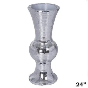 24” Silver Mirror Mosaic Polystone Floor Vase Wedding Aisle Prop Party Columns - Set of 4