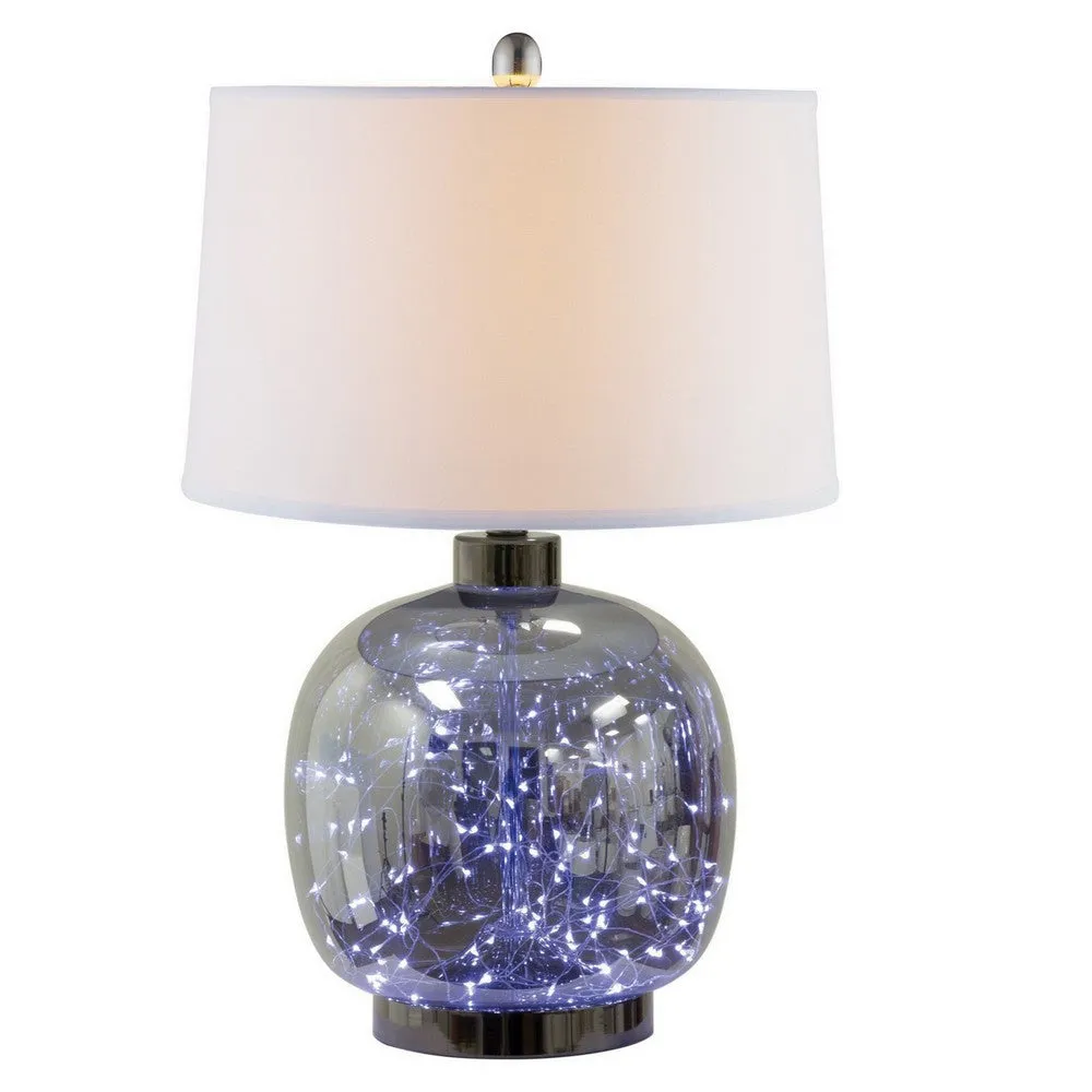 26 Inch Table Lamp, LED Night Light Base, Empire Shade, Silver Gray By Casagear Home