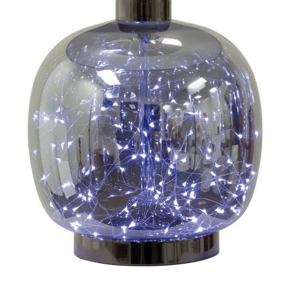 26 Inch Table Lamp, LED Night Light Base, Empire Shade, Silver Gray By Casagear Home