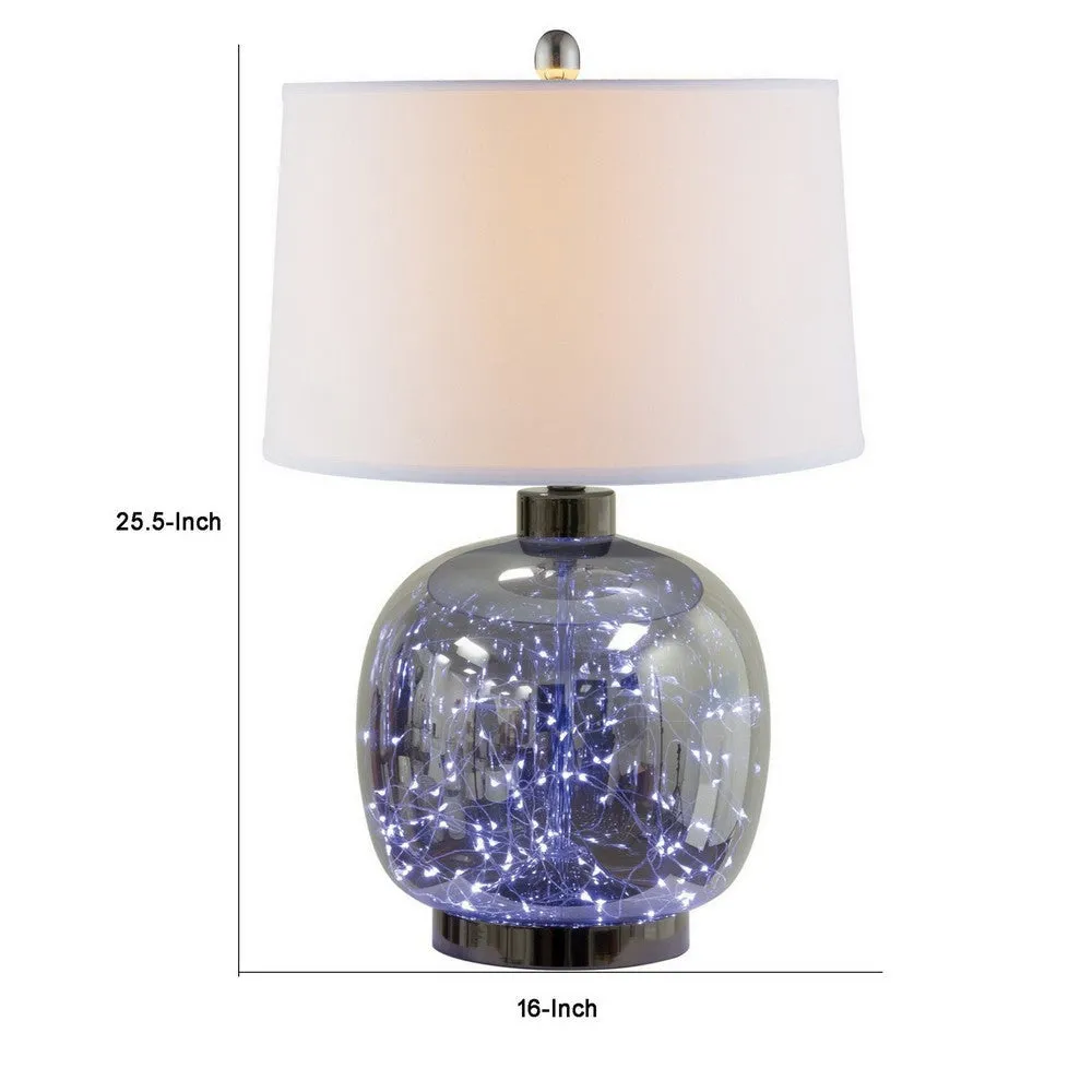 26 Inch Table Lamp, LED Night Light Base, Empire Shade, Silver Gray By Casagear Home