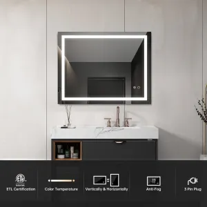 28“*36” LED Lighted Bathroom Wall Mounted Mirror with High Lumen Anti-Fog Separately Control Dimmer Function