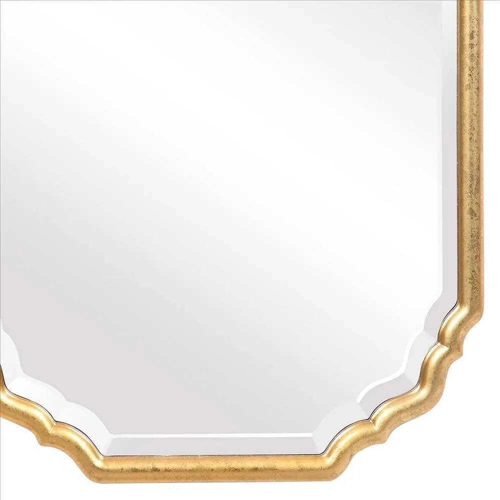 32 Inches Curved Design Wooden Vanity Mirror, Gold By Casagear Home