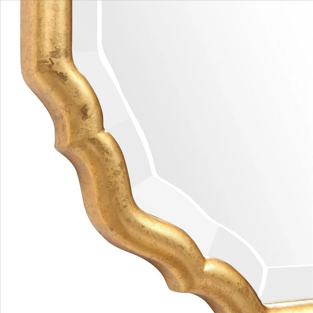 32 Inches Curved Design Wooden Vanity Mirror, Gold By Casagear Home