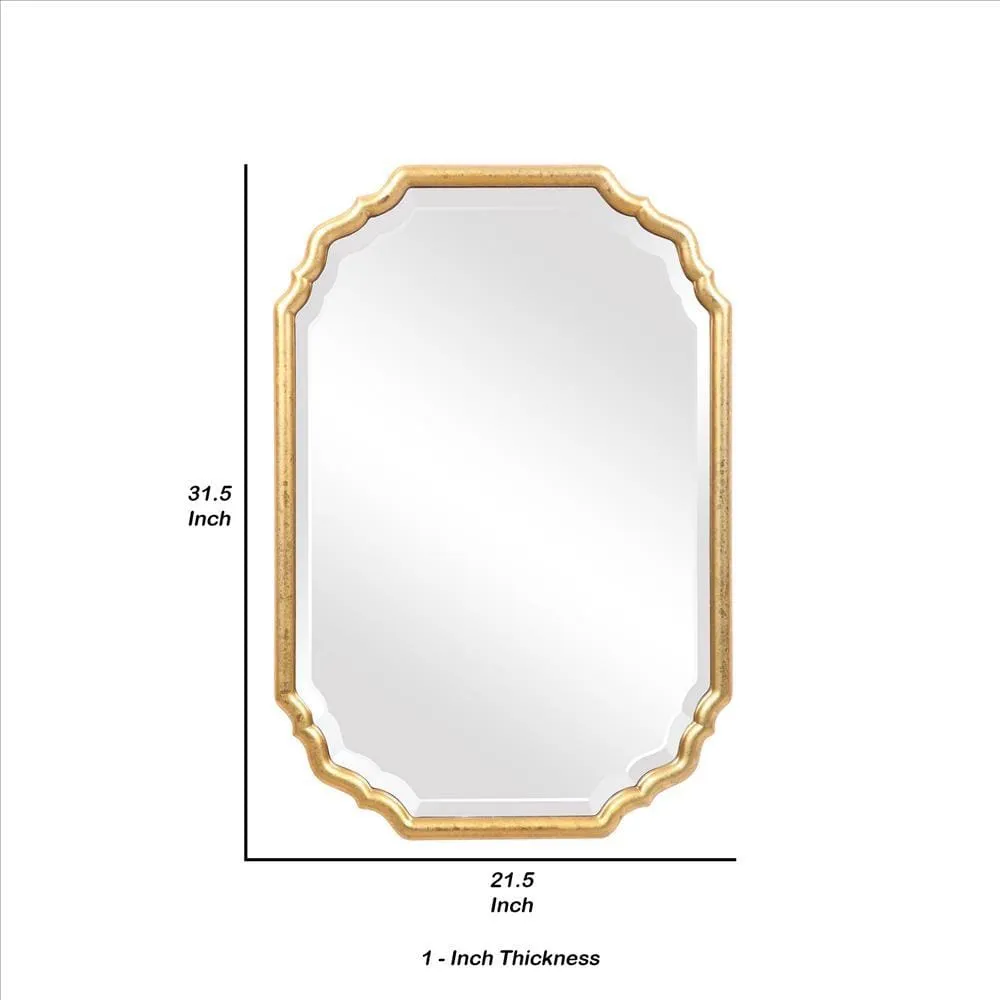 32 Inches Curved Design Wooden Vanity Mirror, Gold By Casagear Home