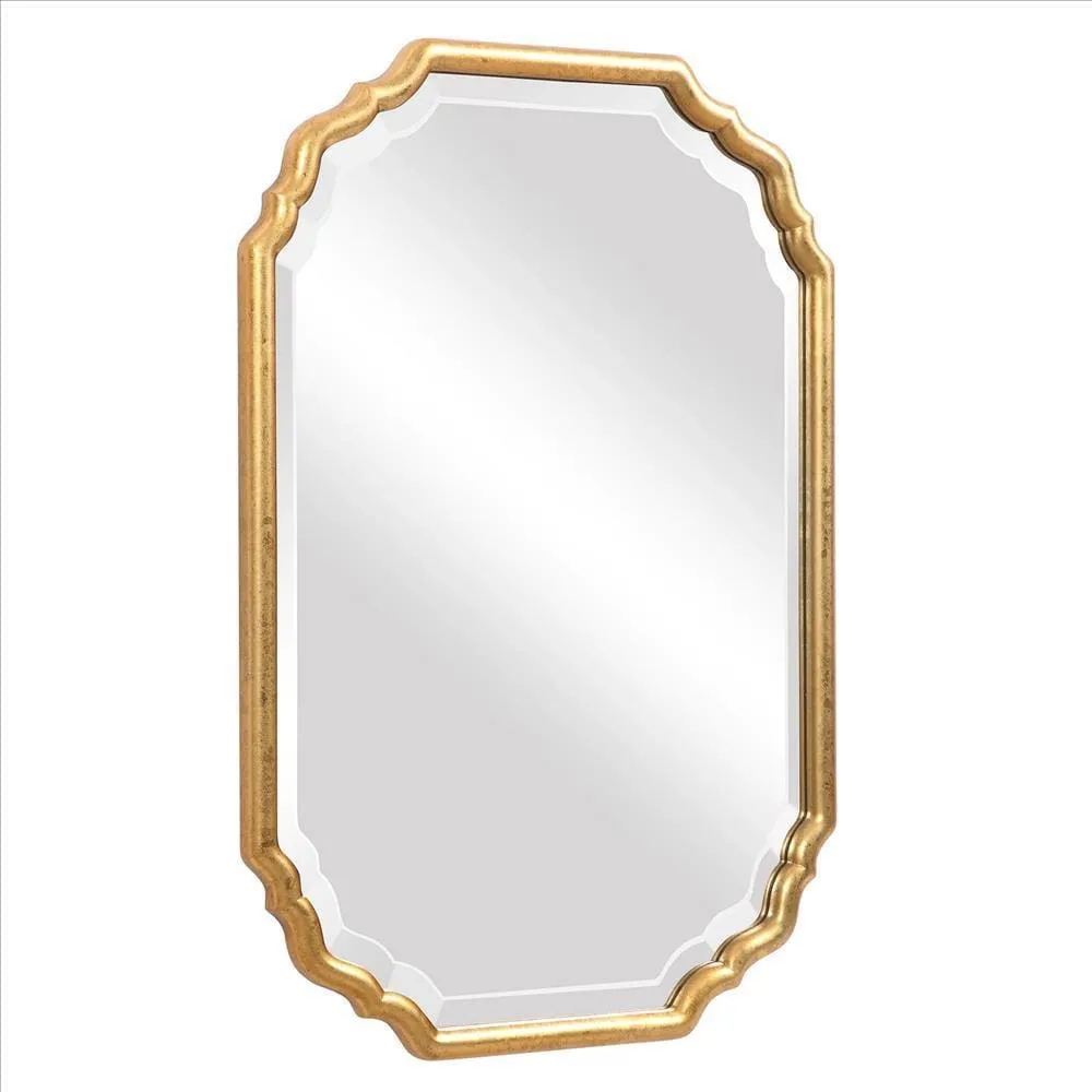 32 Inches Curved Design Wooden Vanity Mirror, Gold By Casagear Home