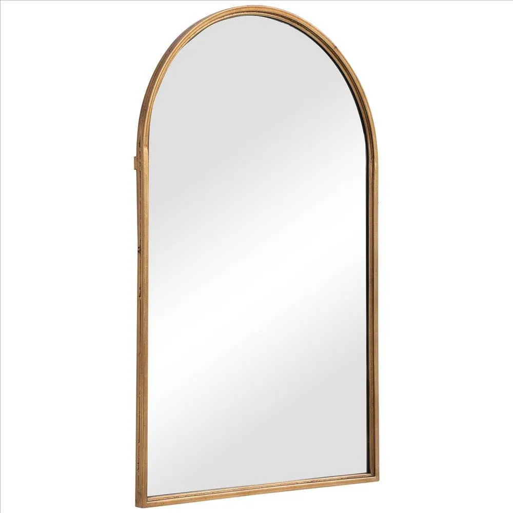 39 Inches Arched Top Metal Frame Accent Mirror, Gold By Casagear Home