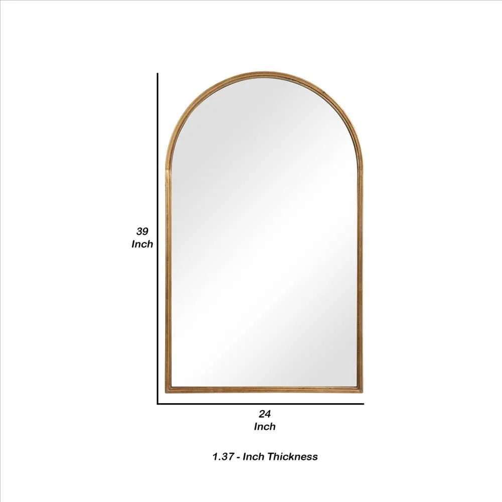 39 Inches Arched Top Metal Frame Accent Mirror, Gold By Casagear Home