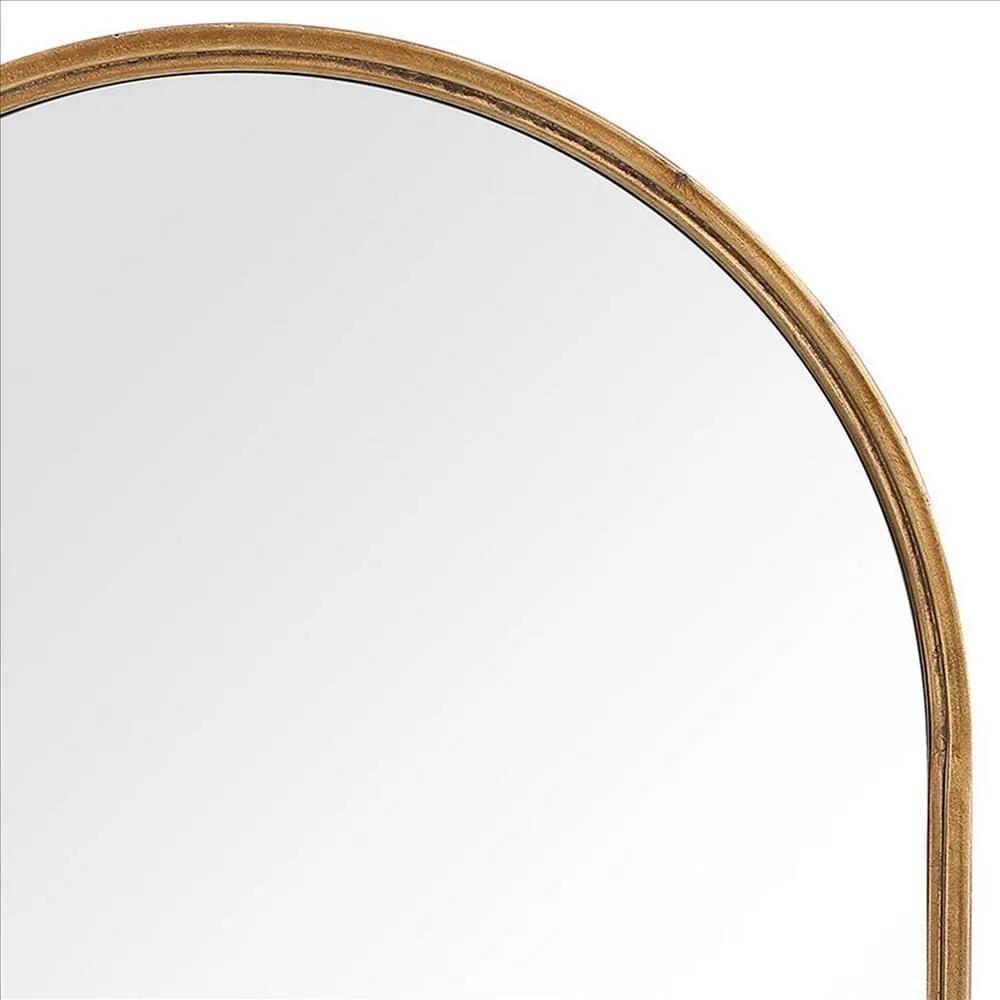39 Inches Arched Top Metal Frame Accent Mirror, Gold By Casagear Home