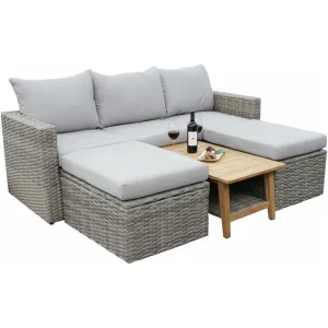 4 pc. Teak and Wicker Sectional Group with 2 Ottomans
