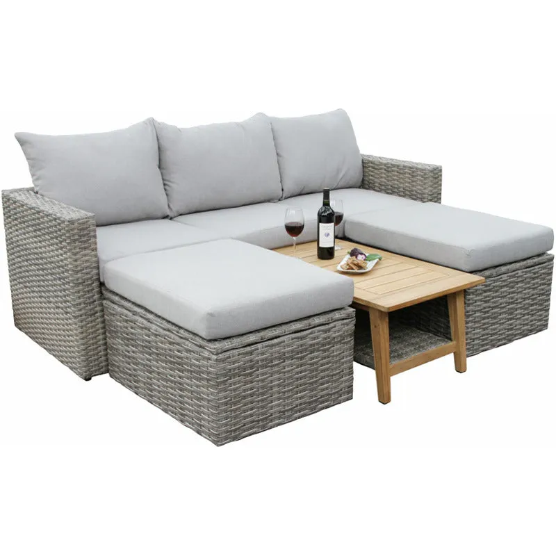 4 pc. Teak and Wicker Sectional Group with 2 Ottomans