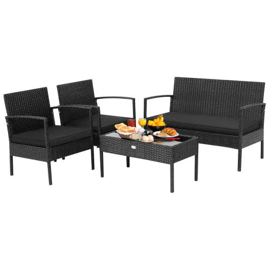 4 Pieces Patio Rattan Furniture Set with Cushion