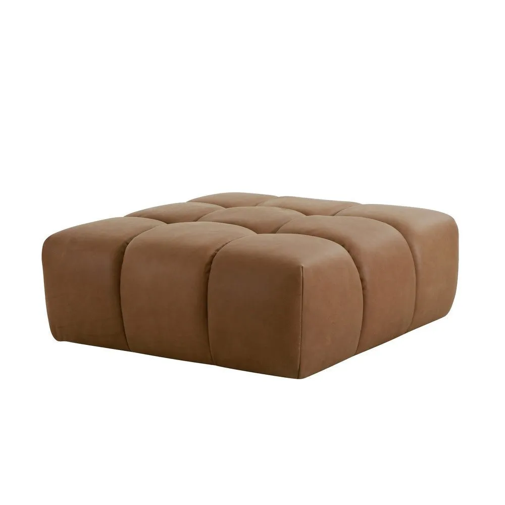 40 Inch Ottoman, Square Cushioned Tufted Seat, Brown Genuine Leather By Casagear Home