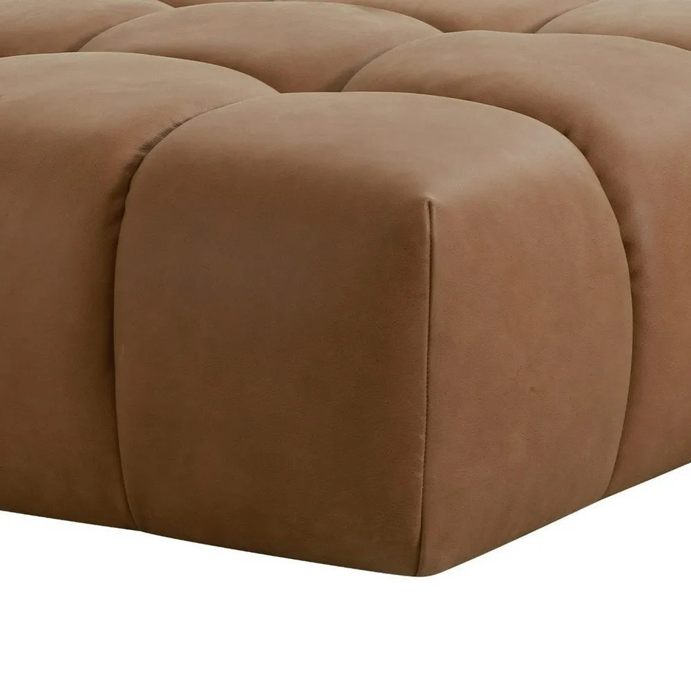 40 Inch Ottoman, Square Cushioned Tufted Seat, Brown Genuine Leather By Casagear Home