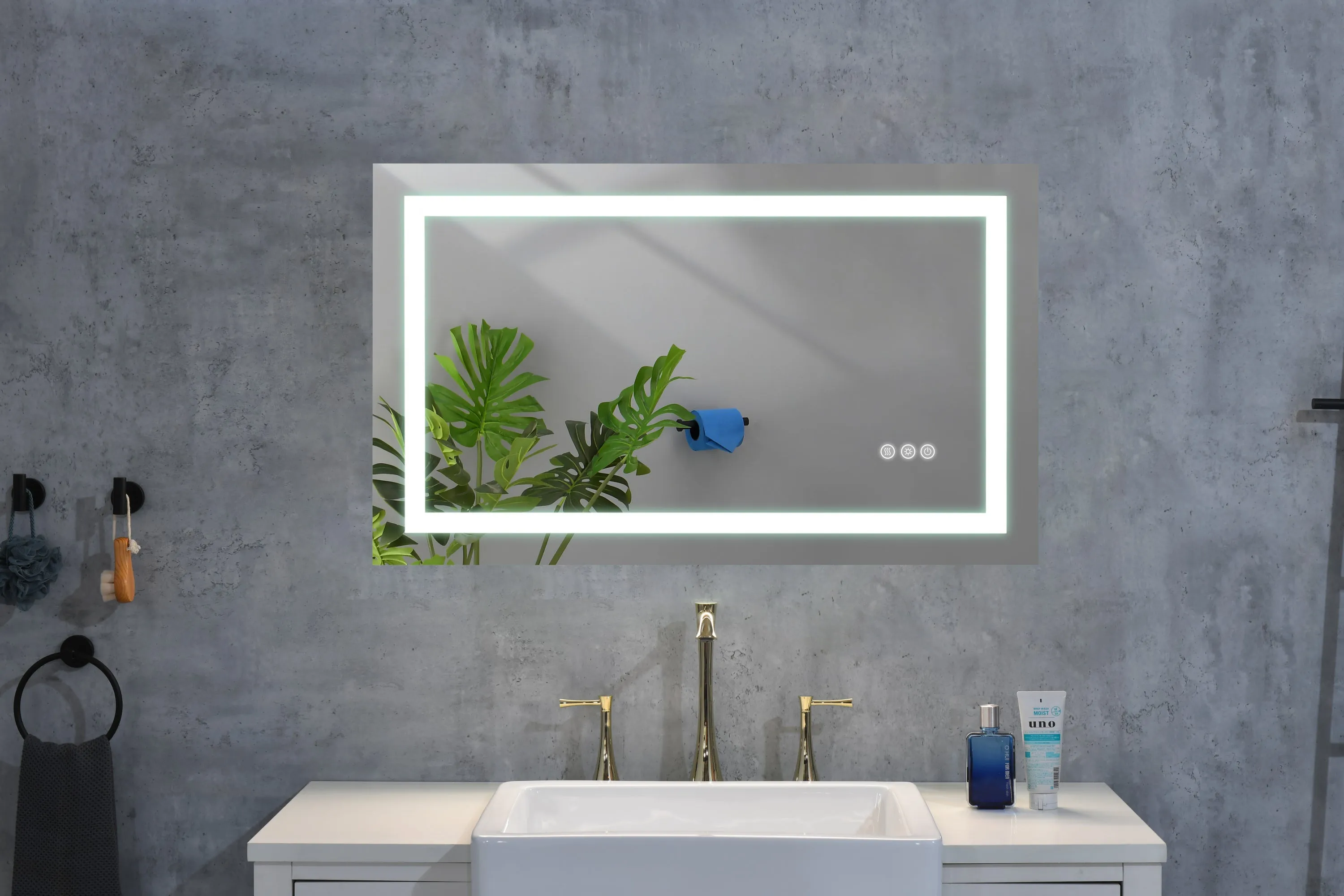 40*24 LED Lighted Bathroom Wall Mounted Mirror with High Lumen Anti-Fog Separately Control Dimmer Function