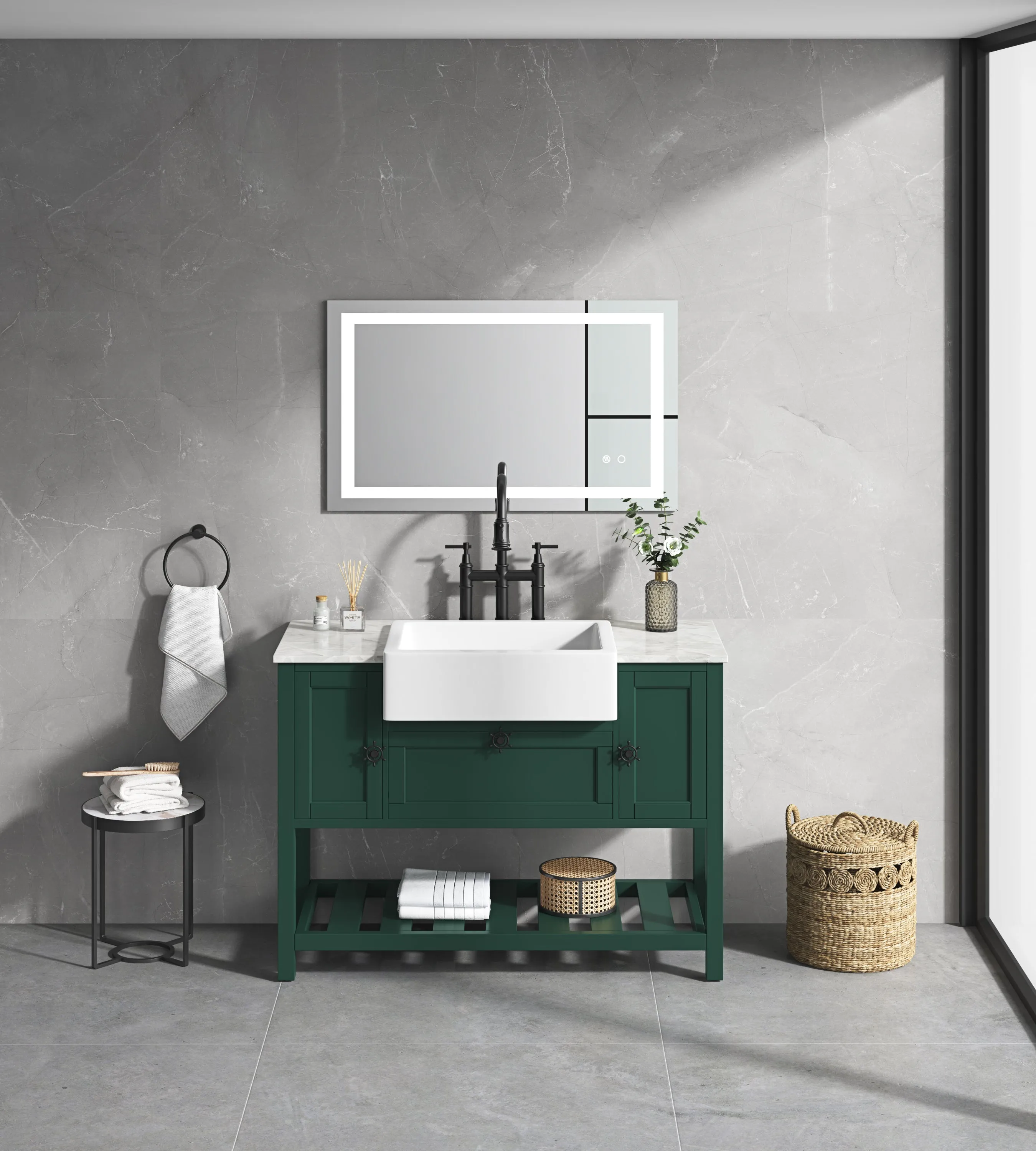 40*24 LED Lighted Bathroom Wall Mounted Mirror with High Lumen Anti-Fog Separately Control Dimmer Function