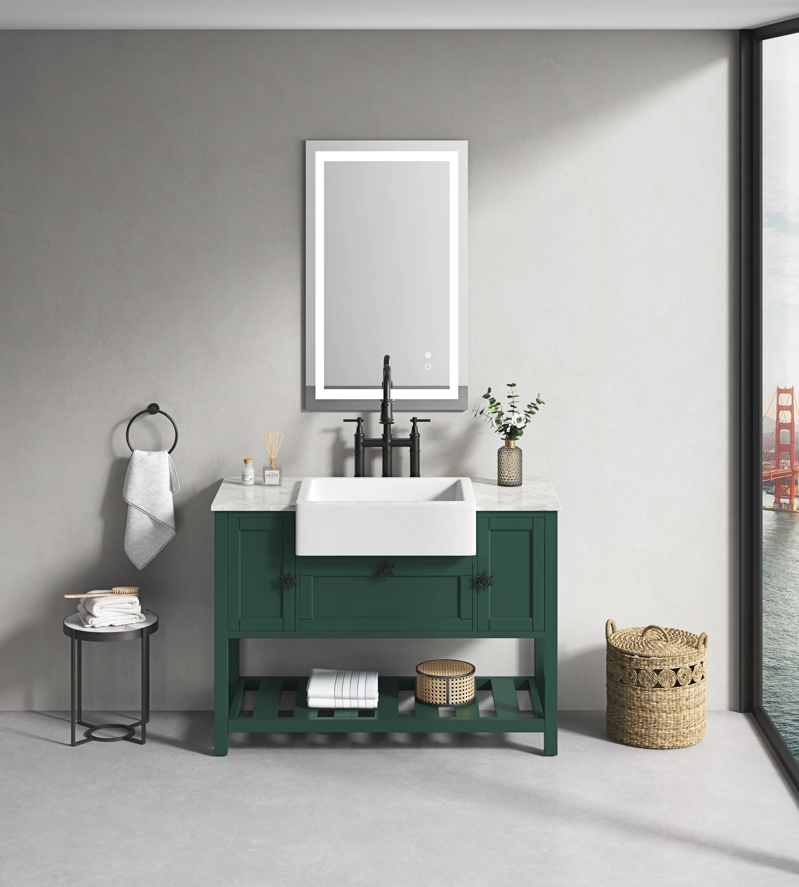 40*24 LED Lighted Bathroom Wall Mounted Mirror with High Lumen Anti-Fog Separately Control Dimmer Function