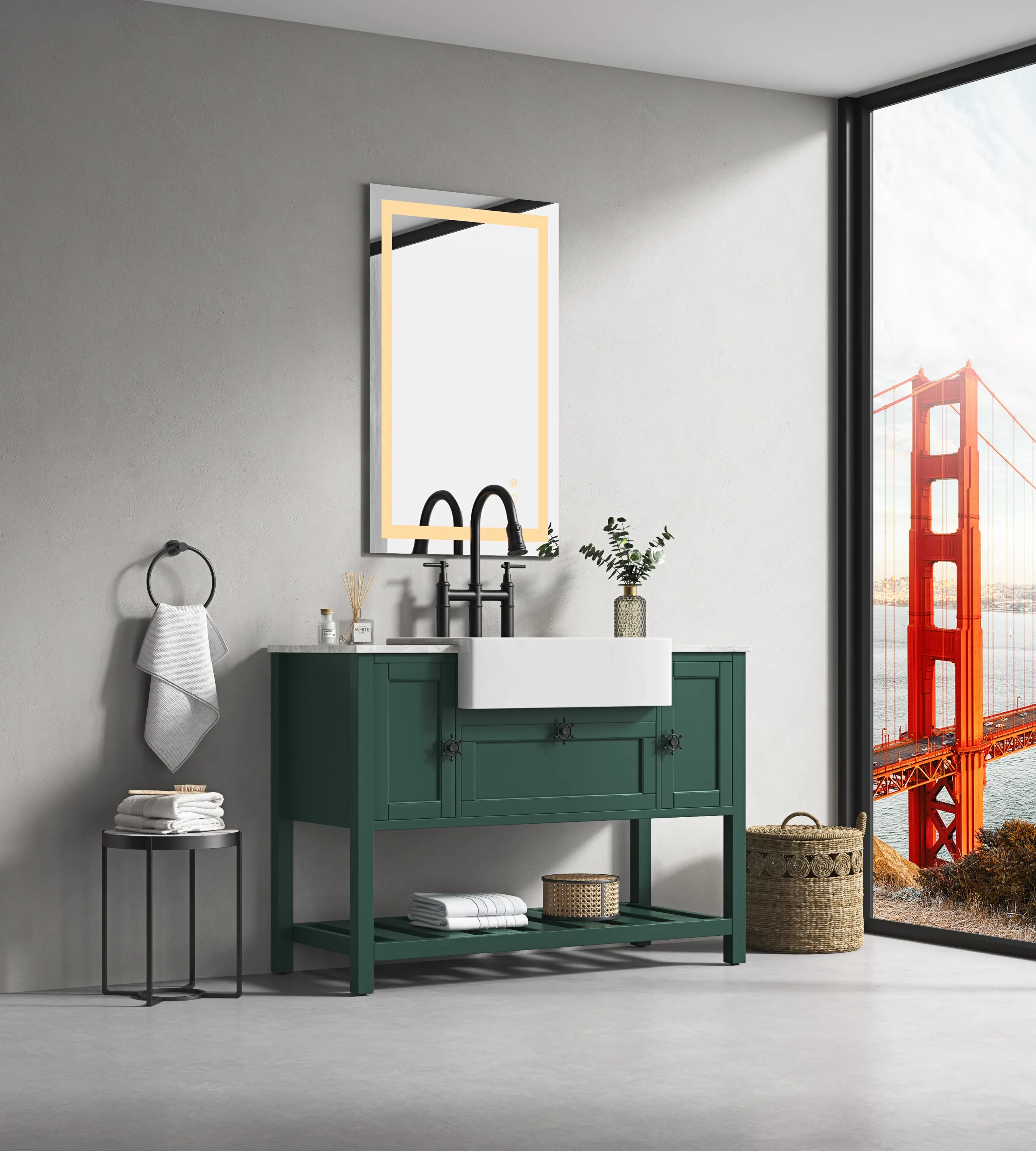 40*24 LED Lighted Bathroom Wall Mounted Mirror with High Lumen Anti-Fog Separately Control Dimmer Function