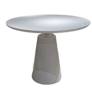 42 Inch Dining Table, Lacquer Round Tabletop, Pedestal Metal Base, White By Casagear Home