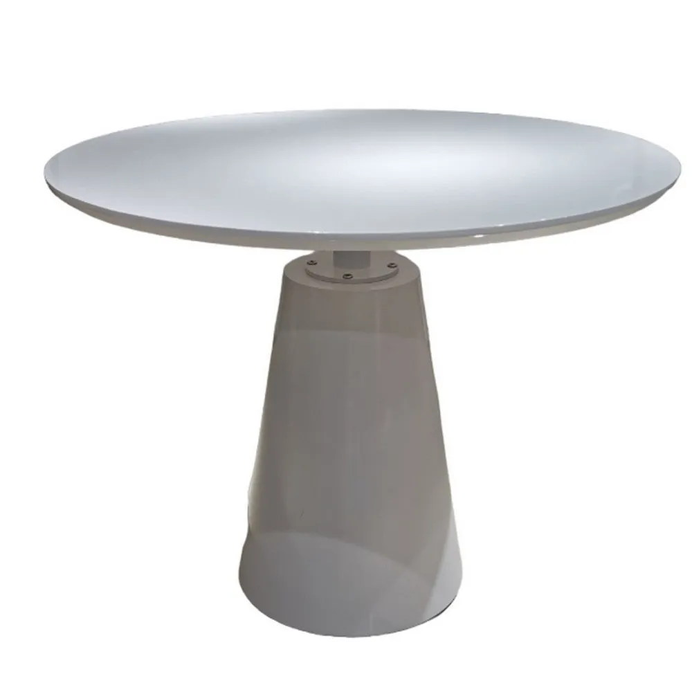 42 Inch Dining Table, Lacquer Round Tabletop, Pedestal Metal Base, White By Casagear Home