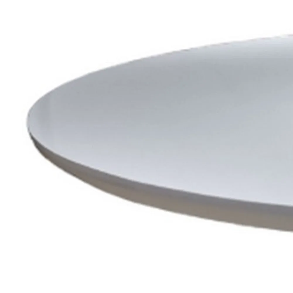 42 Inch Dining Table, Lacquer Round Tabletop, Pedestal Metal Base, White By Casagear Home