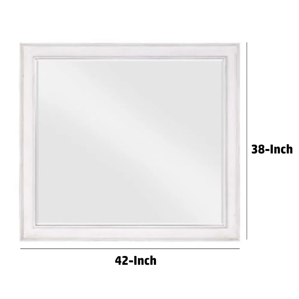42 Inch Wall Mirror, Molded Sleek Wood Frame, White By Casagear Home