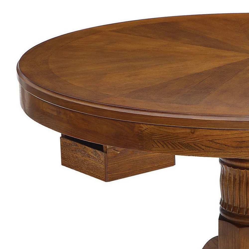 47 Inch Round Poker, Game, Dining Table, Cup Holders, Chip Trays, Oak Brown By Casagear Home