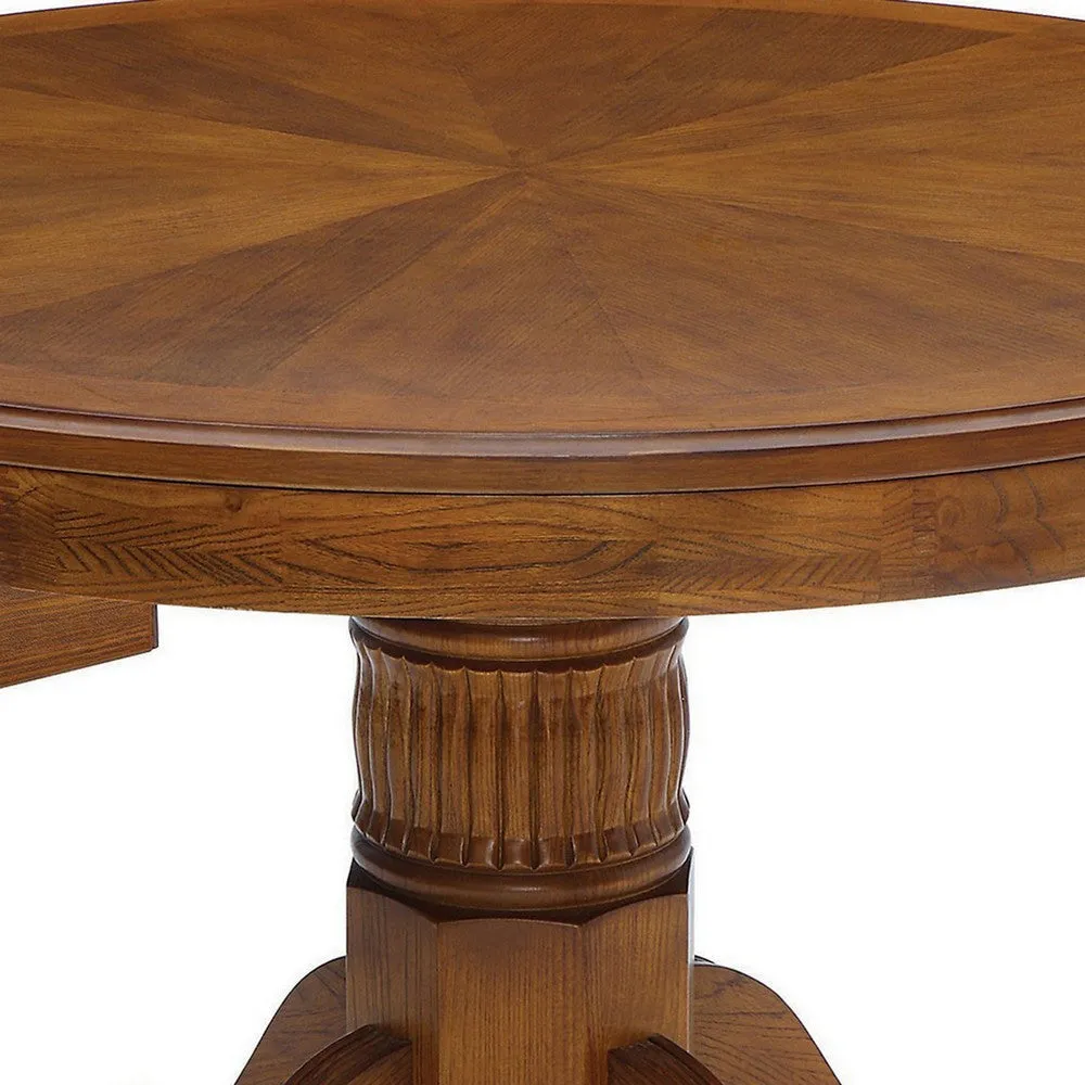47 Inch Round Poker, Game, Dining Table, Cup Holders, Chip Trays, Oak Brown By Casagear Home