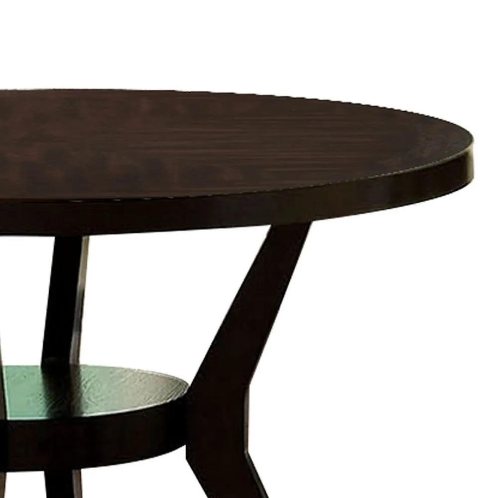 48" Modern Round Dining Table with Bottom Shelf, Brown By Casagear Home