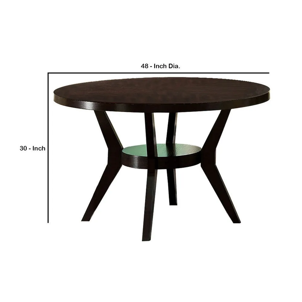 48" Modern Round Dining Table with Bottom Shelf, Brown By Casagear Home