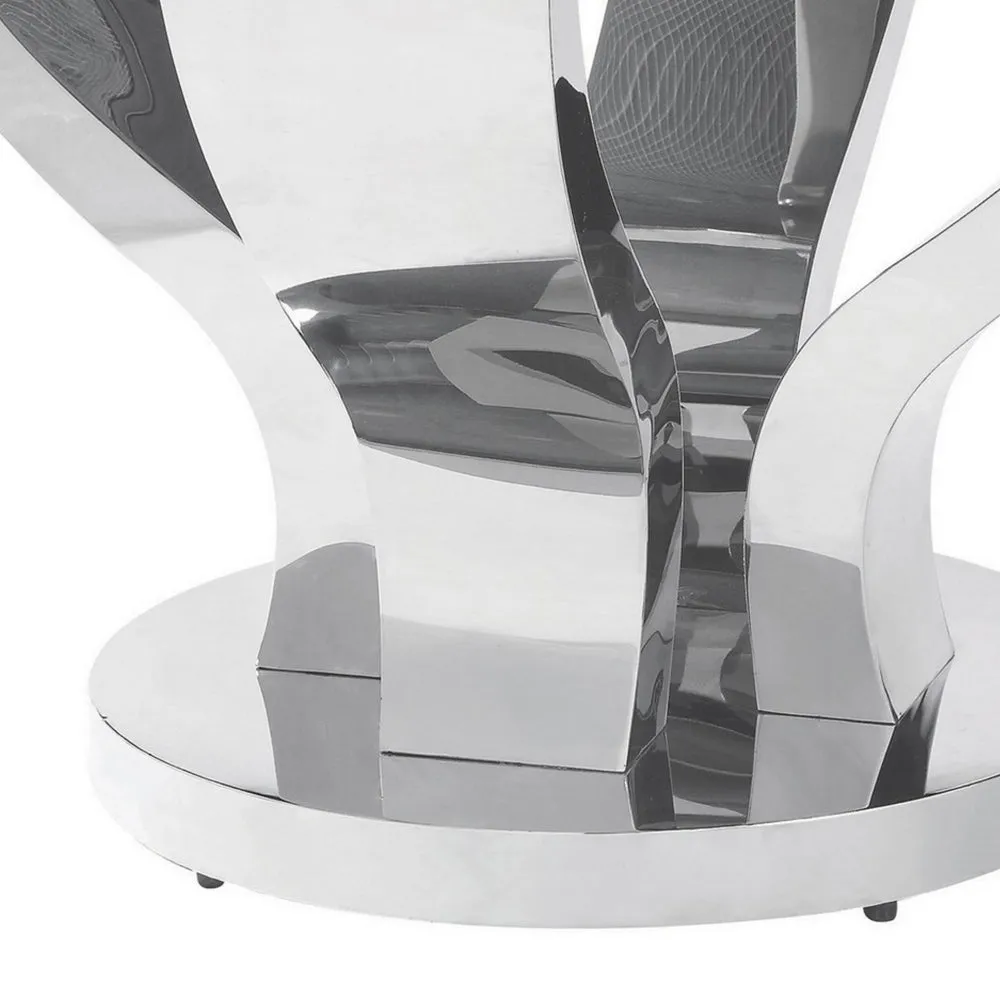 51 Inch Round Dining Table, Marble Top, Glass Tiles on Edge, Chrome Base By Casagear Home