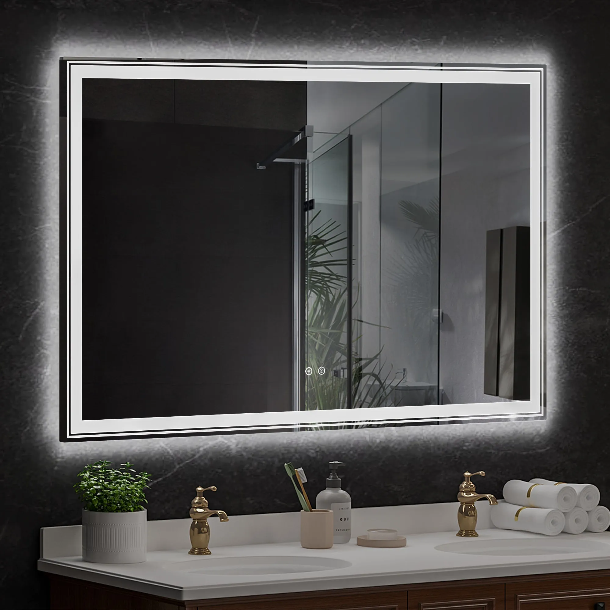 55×36 inch LED-Lit bathroom mirror, wall mounted anti-fog memory Large Adjustable Brightness front and back light Rectangular Vanity mirror