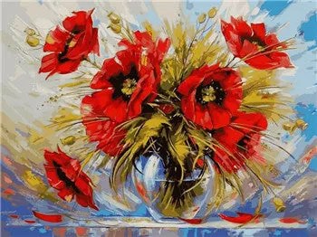 5D Diy Diamond Painting Cross Stitch Red Floral Vase Crystal Needlework Diamond Embroidery Flower Full Square Diamond Decorative